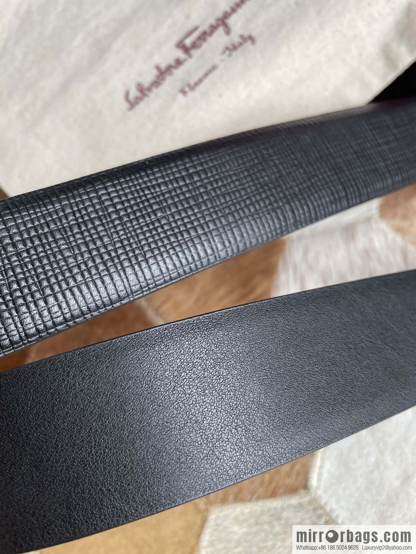Salvatore Ferragamo (Italy) Men's Belt 3.5cm Imported First Layer Cowhide Pressed Texture Delicate Semicircular Metal Buckle Belt