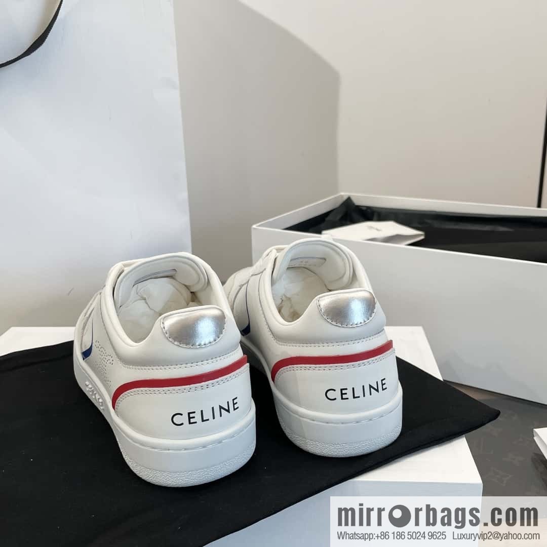 CELINE Leather low-top flat white shoes