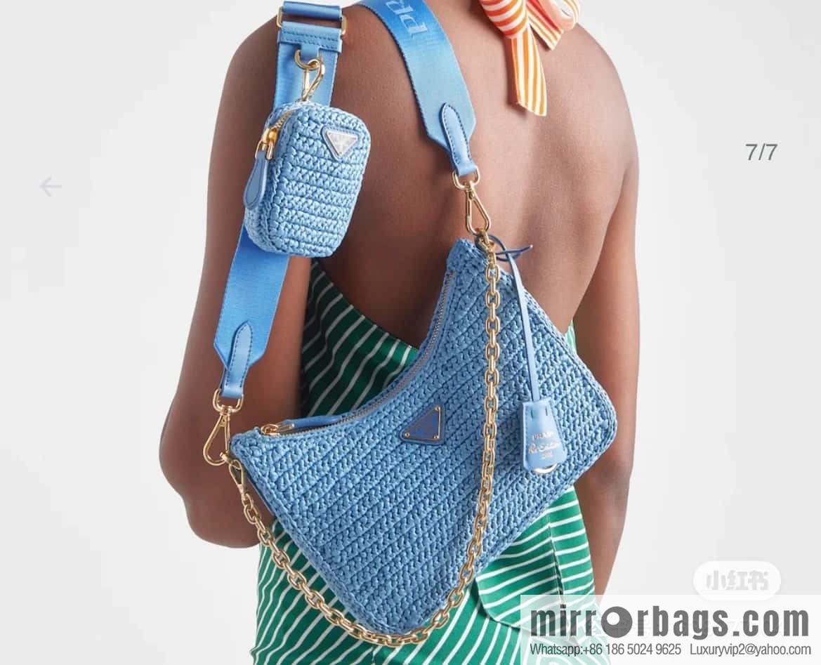 PRADA straw three-in-one 🎉 1BH204 blue