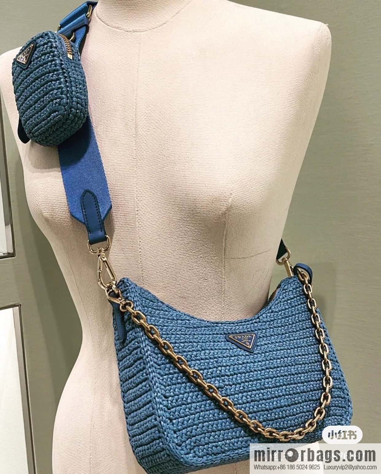 PRADA straw three-in-one 🎉 1BH204 blue
