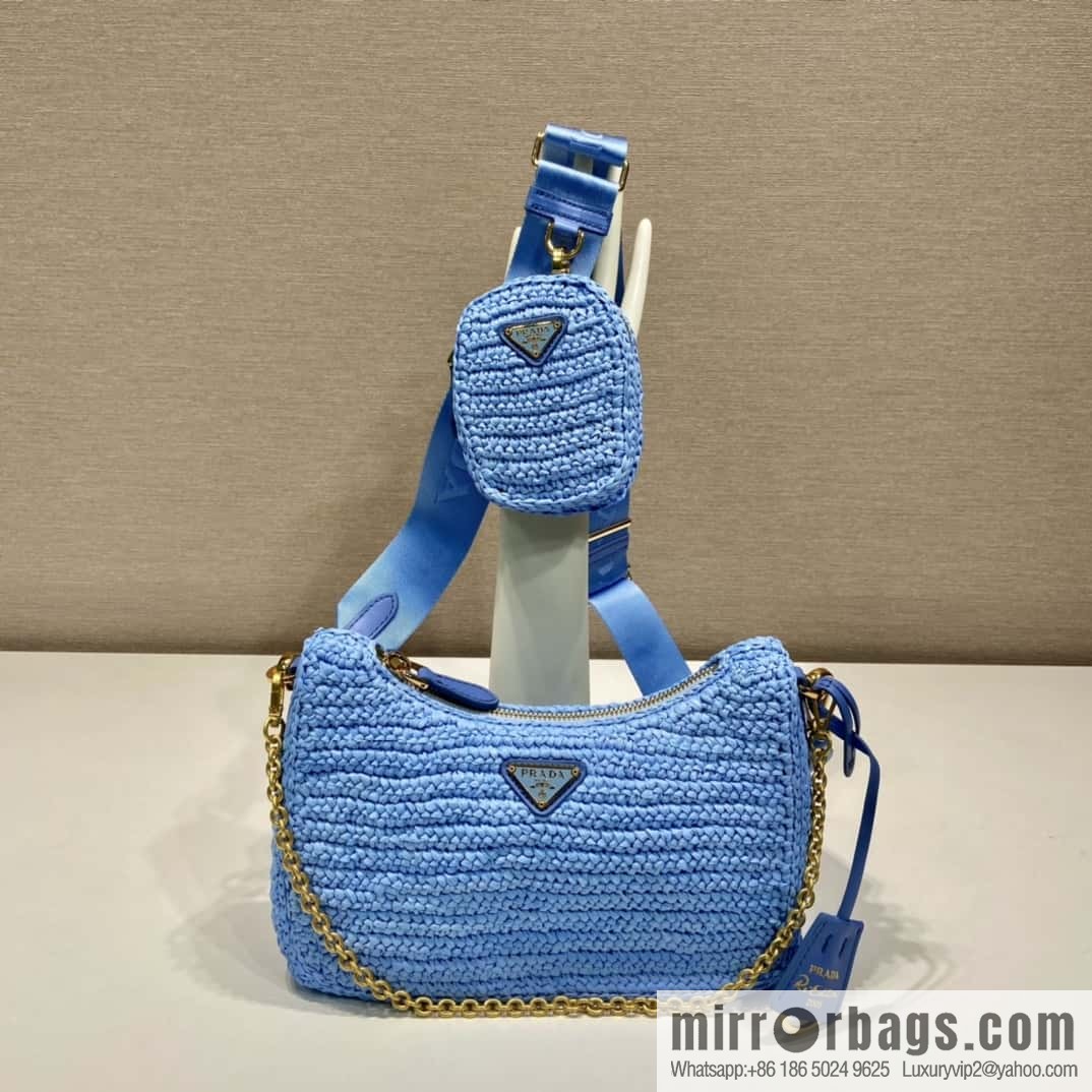 PRADA straw three-in-one 🎉 1BH204 blue