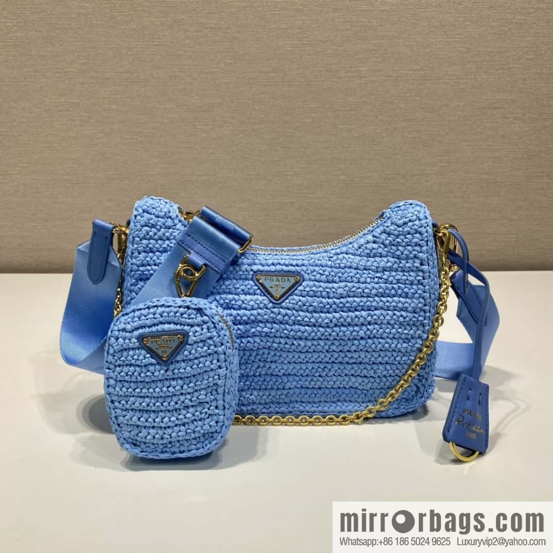PRADA straw three-in-one 🎉 1BH204 blue