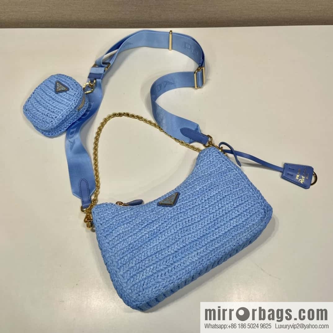 PRADA straw three-in-one 🎉 1BH204 blue
