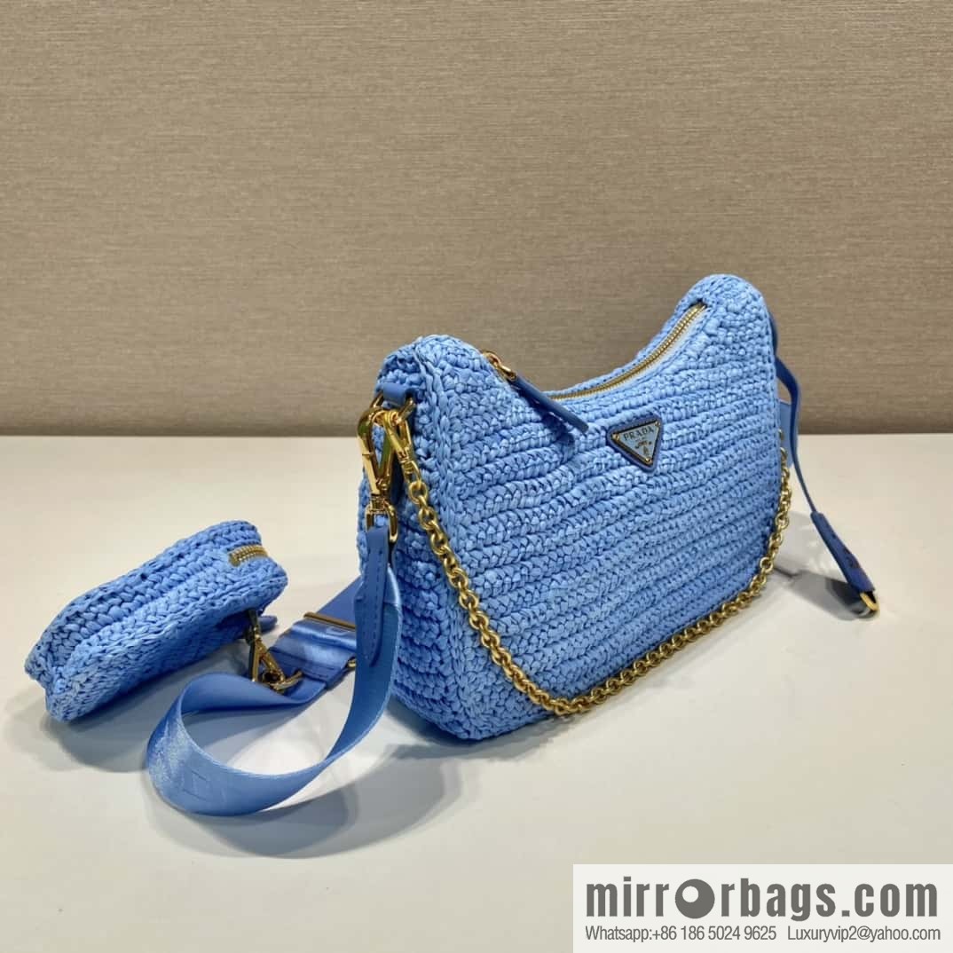 PRADA straw three-in-one 🎉 1BH204 blue