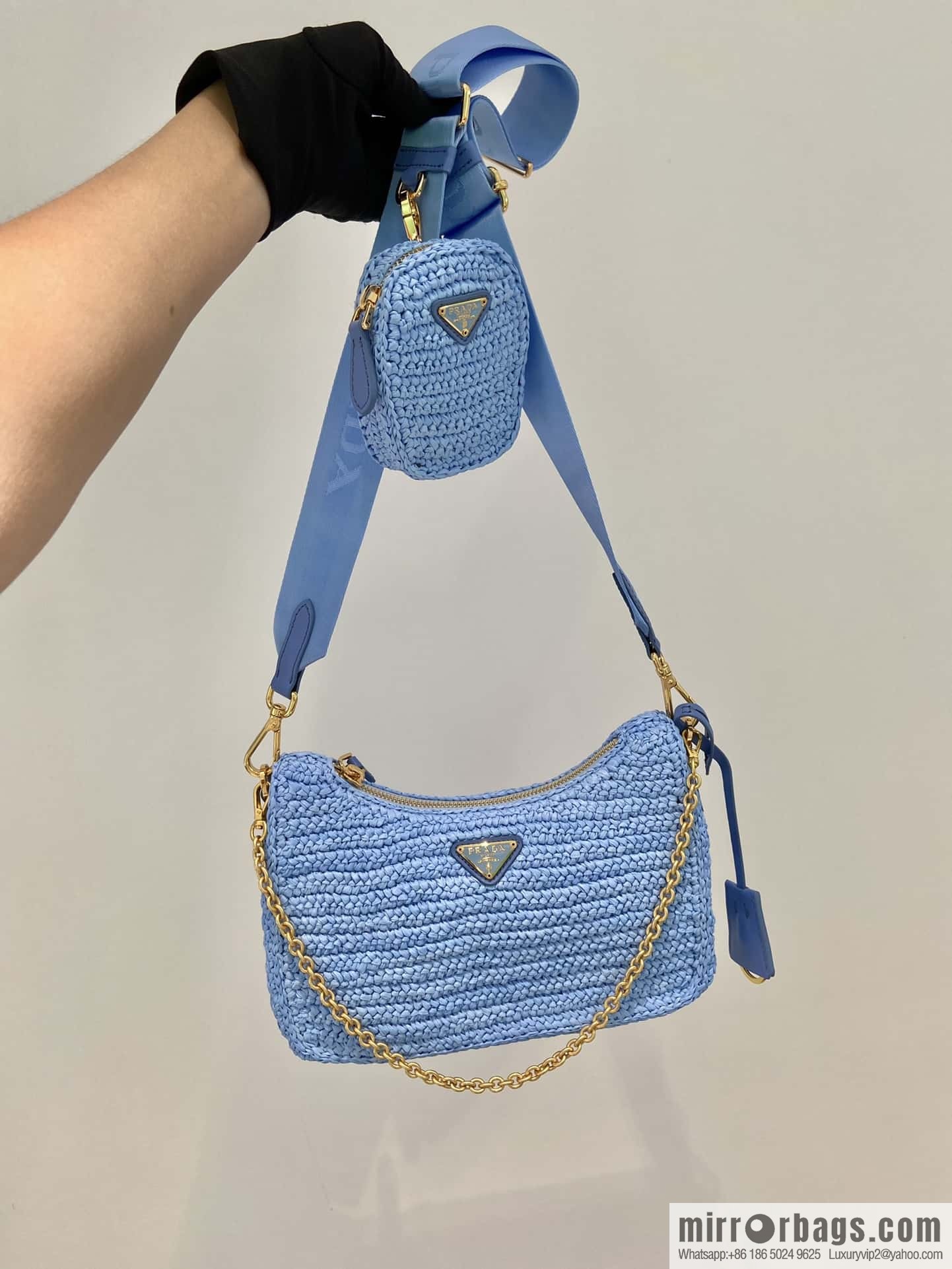 PRADA straw three-in-one 🎉 1BH204 blue