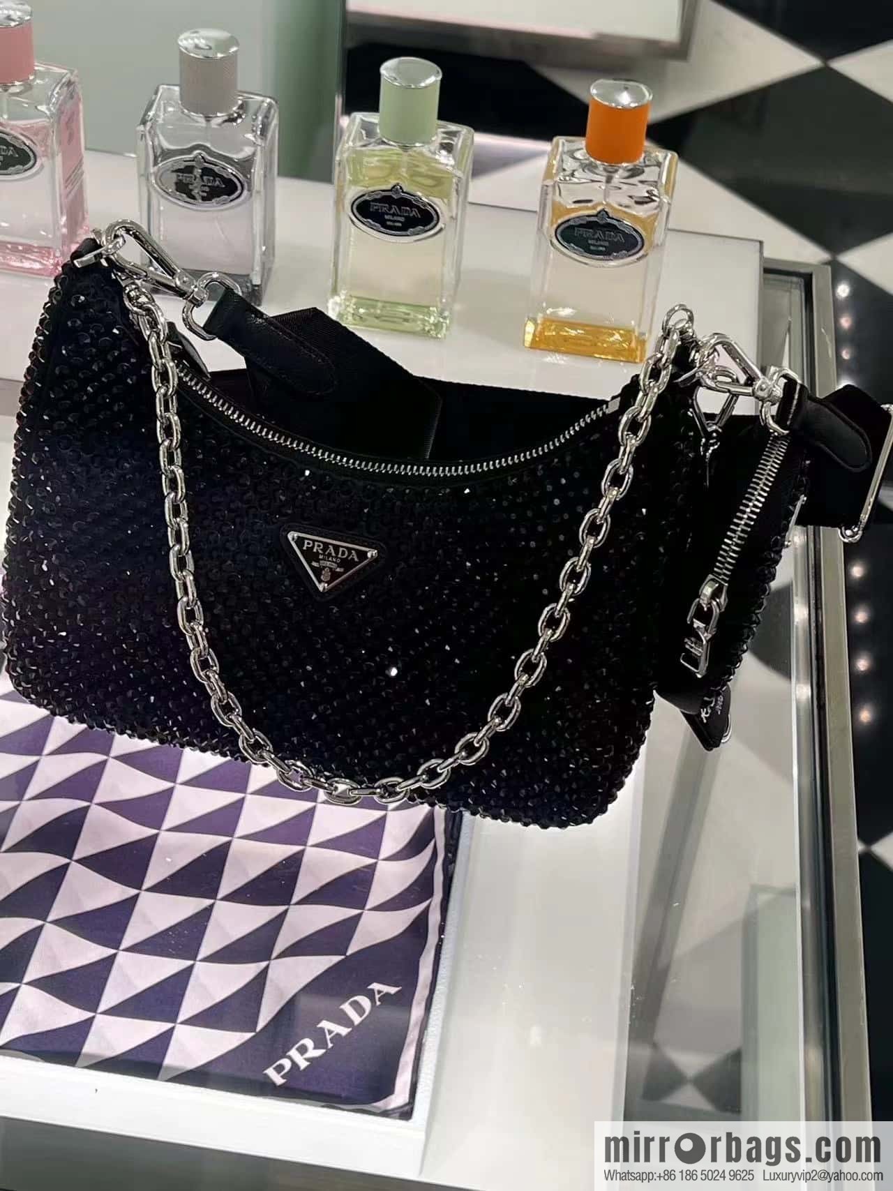 PRADA flash diamond three-in-one 🎉 2023 new color 1BH204 flash diamond