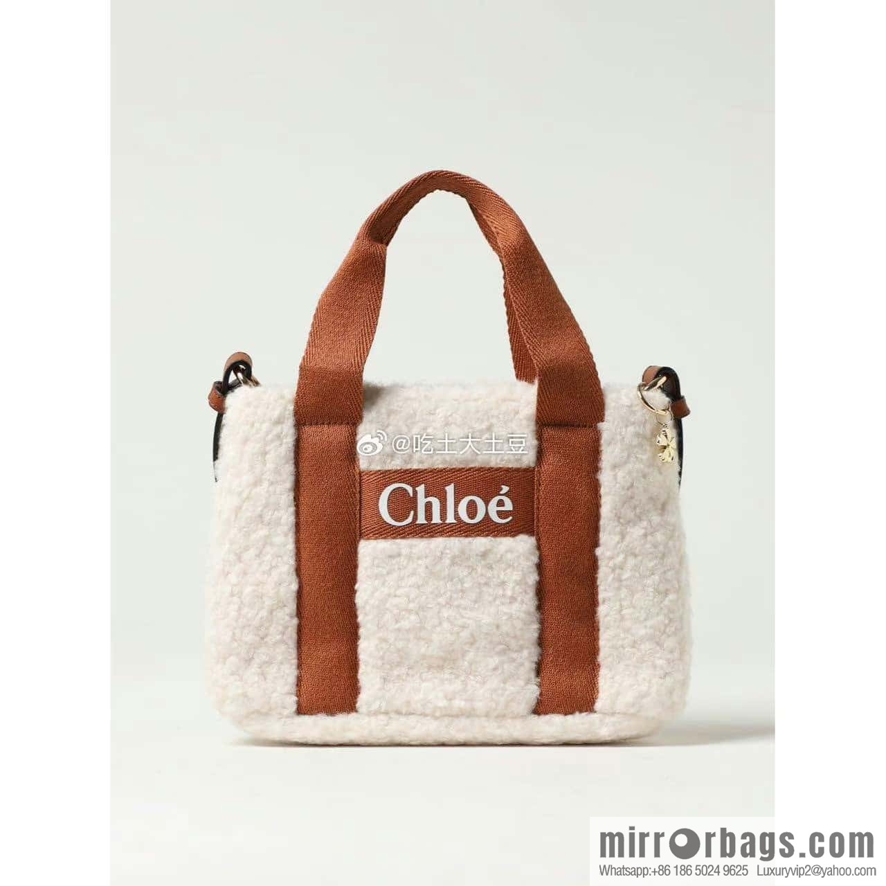 Chloe Woody Lamb Feather Tote Bag, Brown 25CM