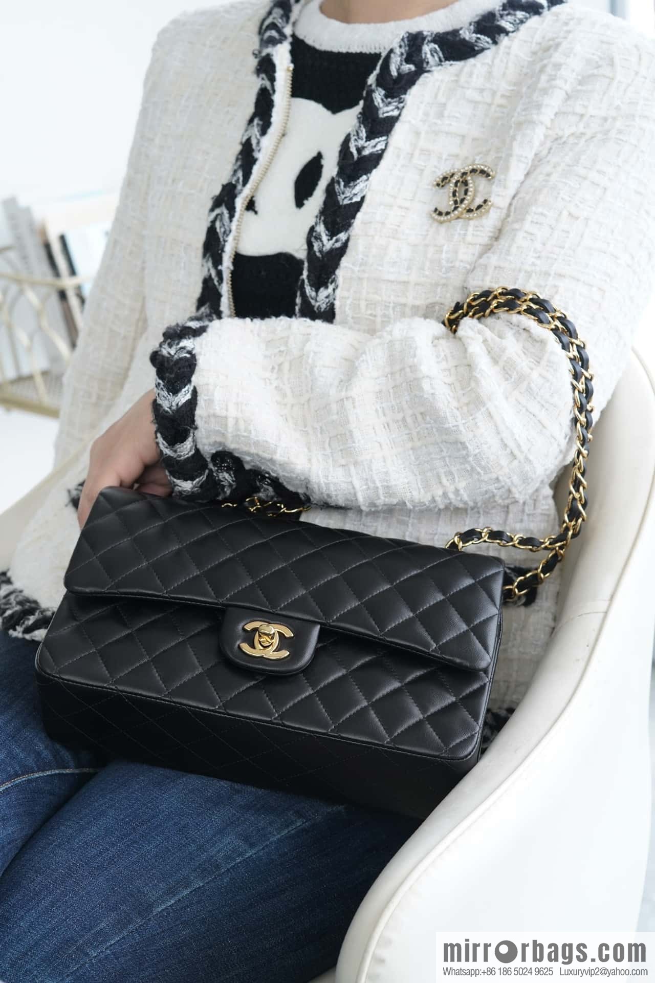 CHANEL 𝗖𝗙 𝗖𝗹𝗮𝘀𝘀𝗶𝗰 𝗙𝗹𝗮𝗽 medium classic mouth cover bag, black sheep gold ⚜️ genuine leather A01112