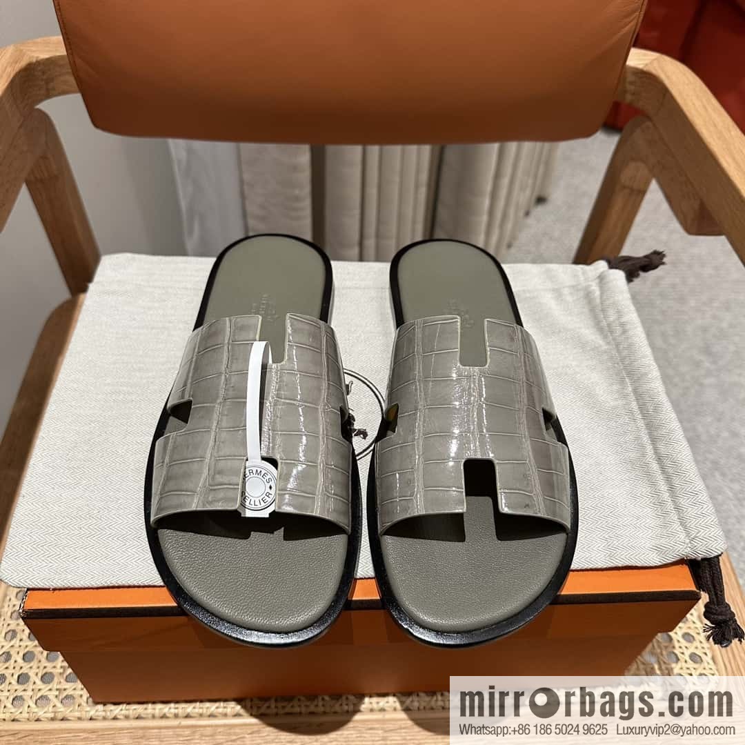 Hermès crocodile leather H family male god slippers