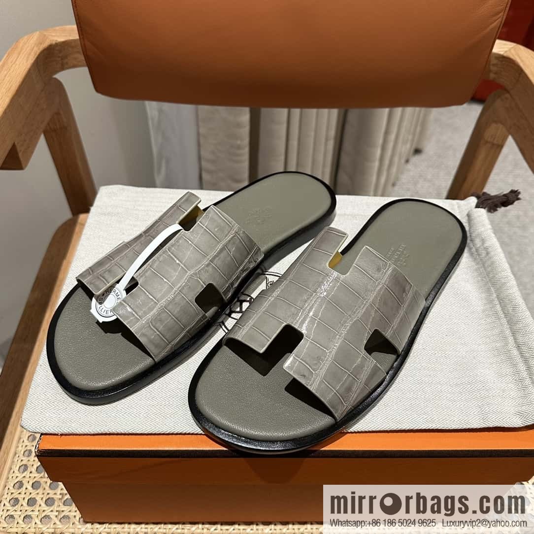 Hermès crocodile leather H family male god slippers
