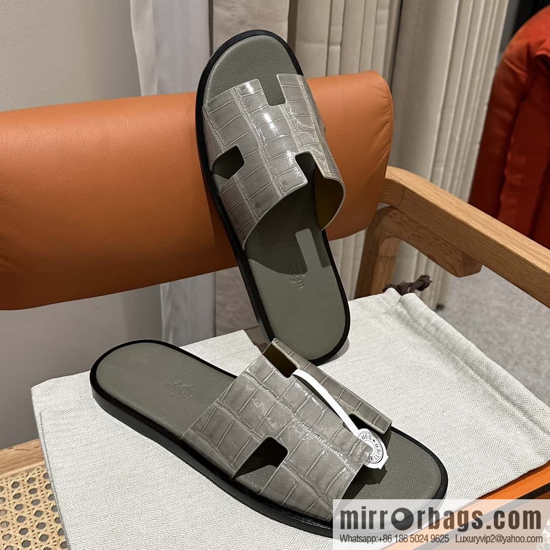 Hermès crocodile leather H family male god slippers