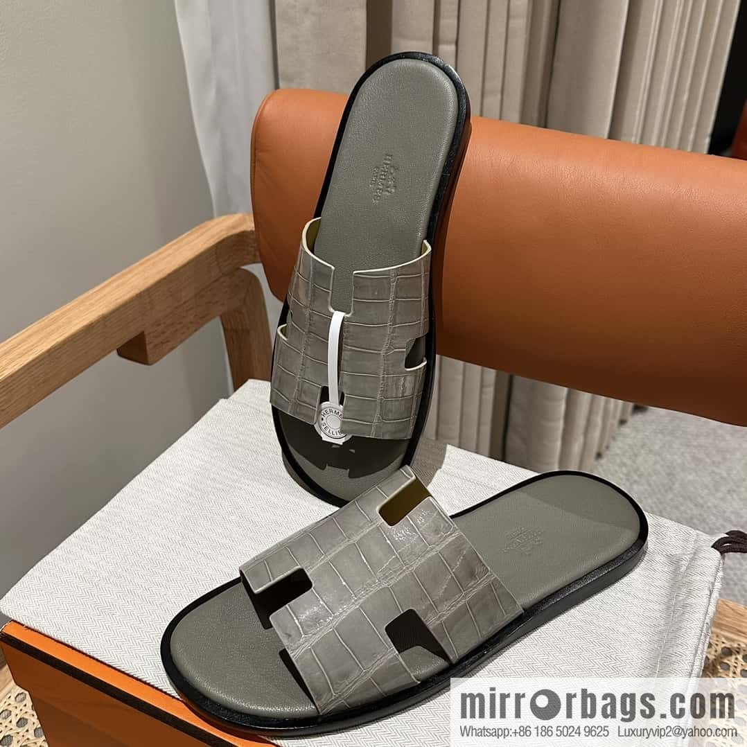 Hermès crocodile leather H family male god slippers