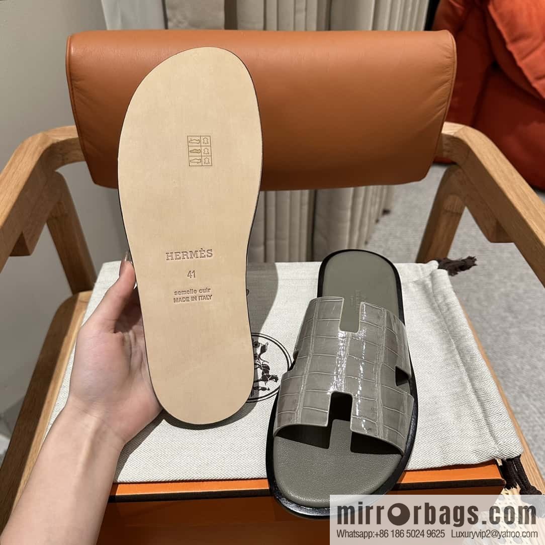 Hermès crocodile leather H family male god slippers