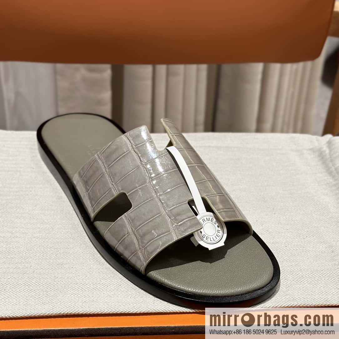 Hermès crocodile leather H family male god slippers