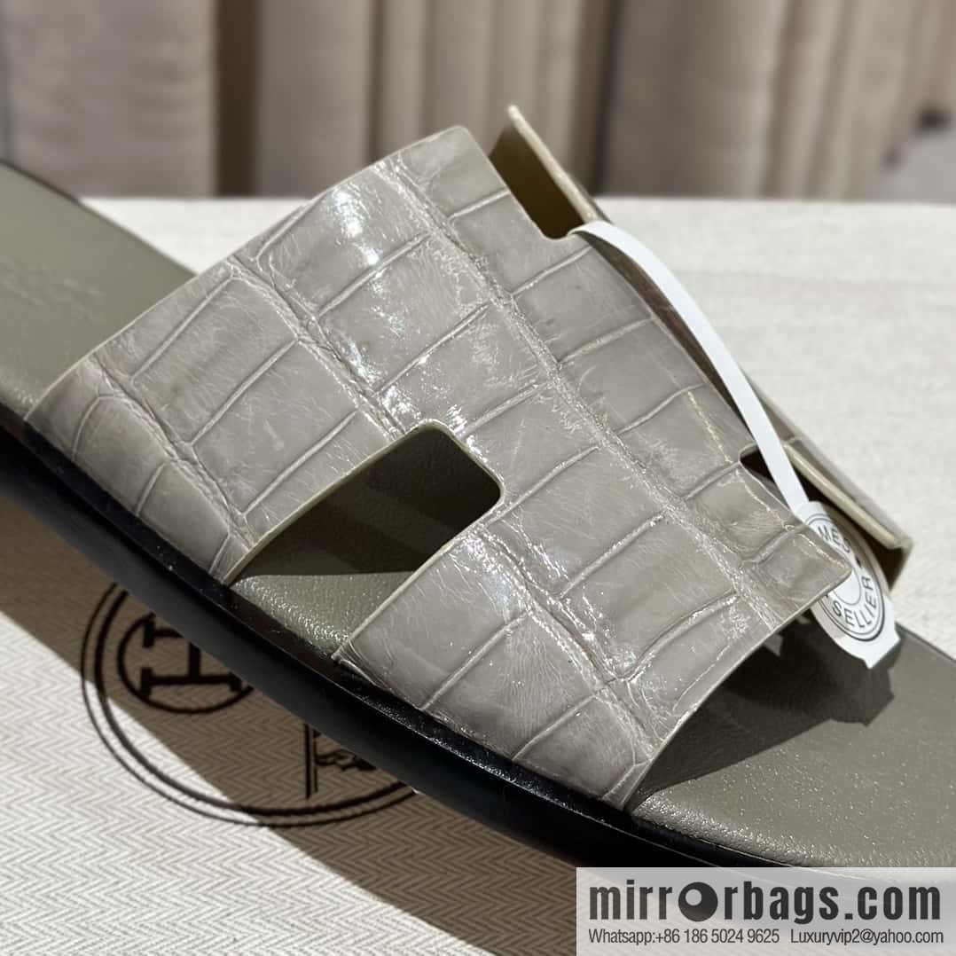Hermès crocodile leather H family male god slippers