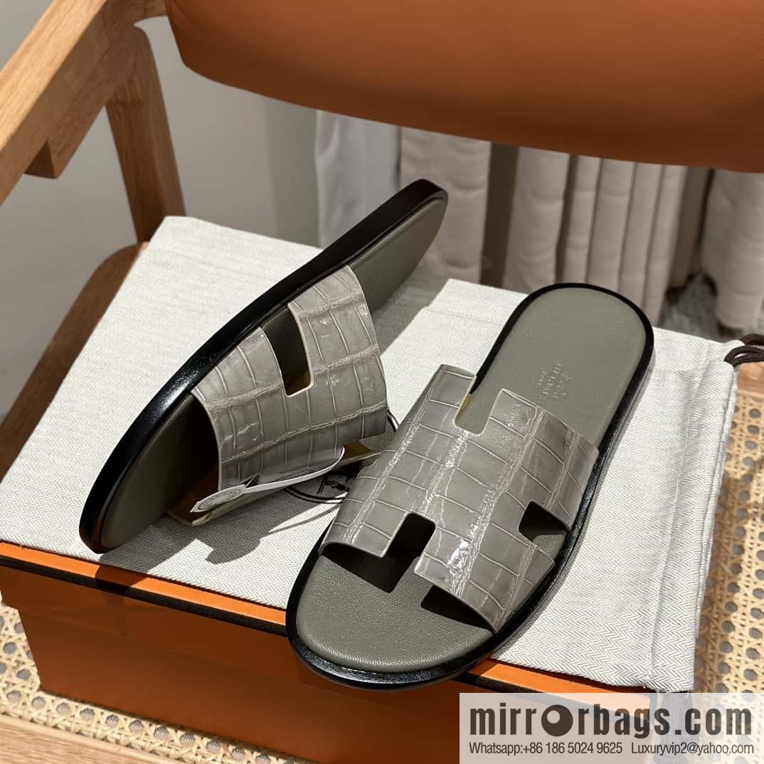 Hermès crocodile leather H family male god slippers
