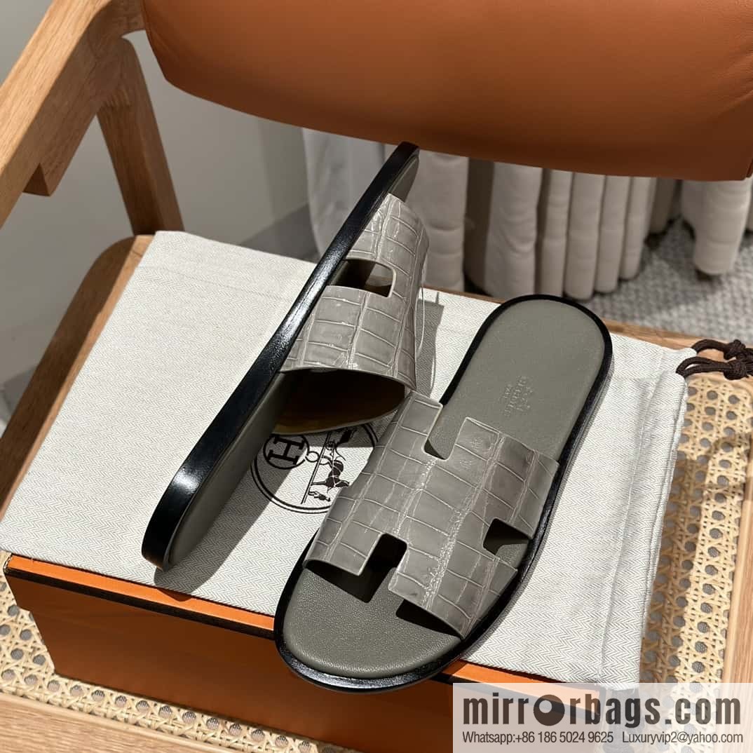 Hermès crocodile leather H family male god slippers