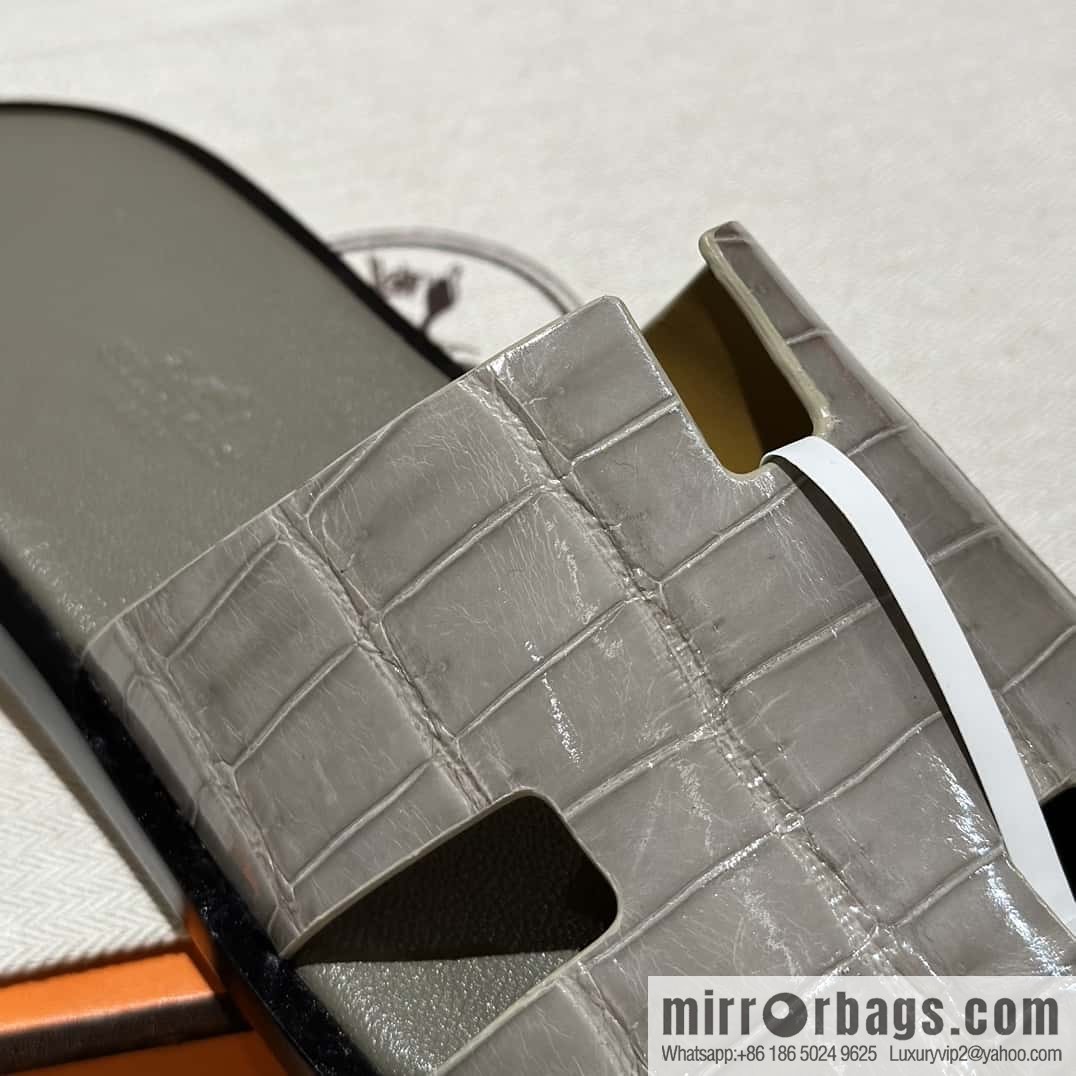 Hermès crocodile leather H family male god slippers