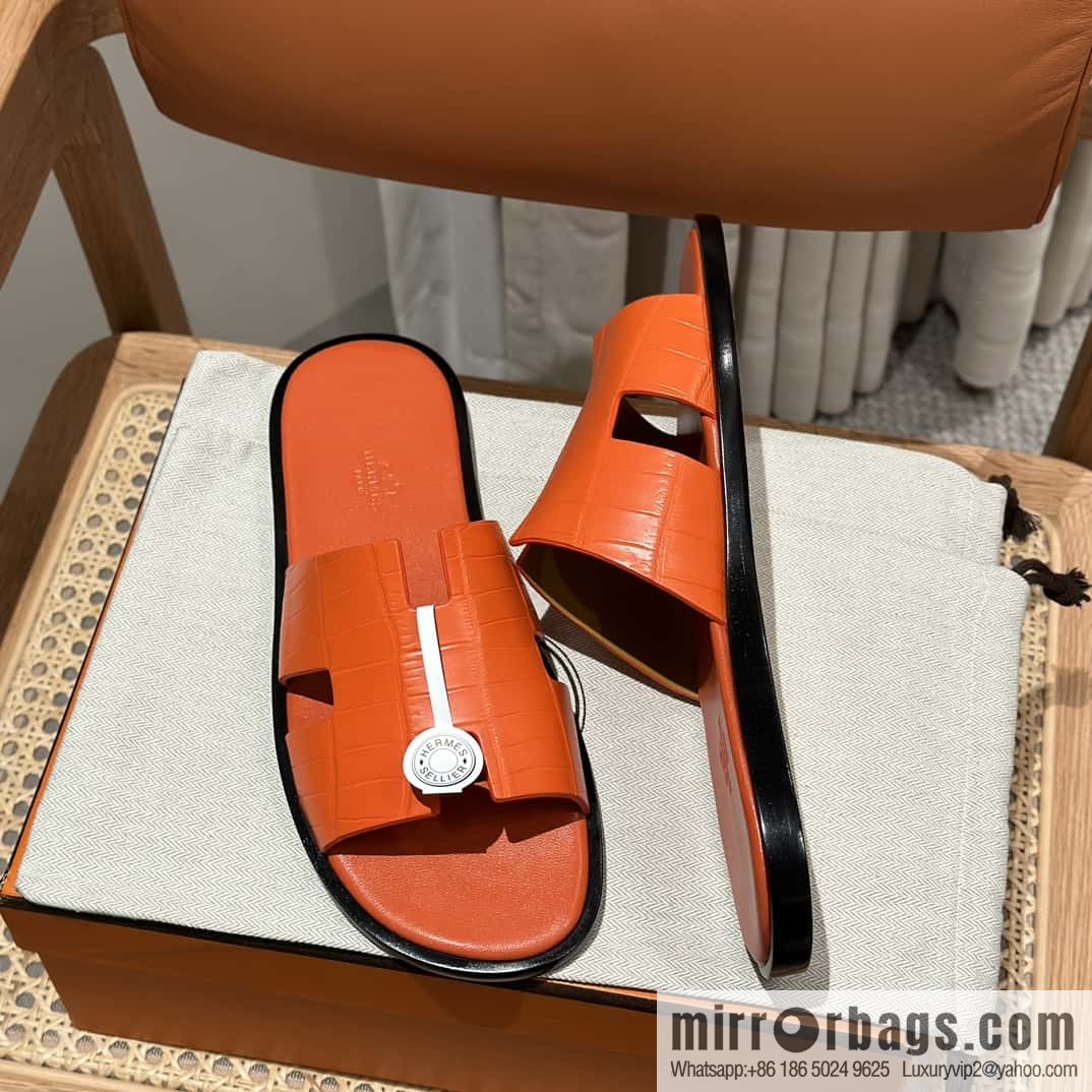 Hermès crocodile leather H family male god slippers
