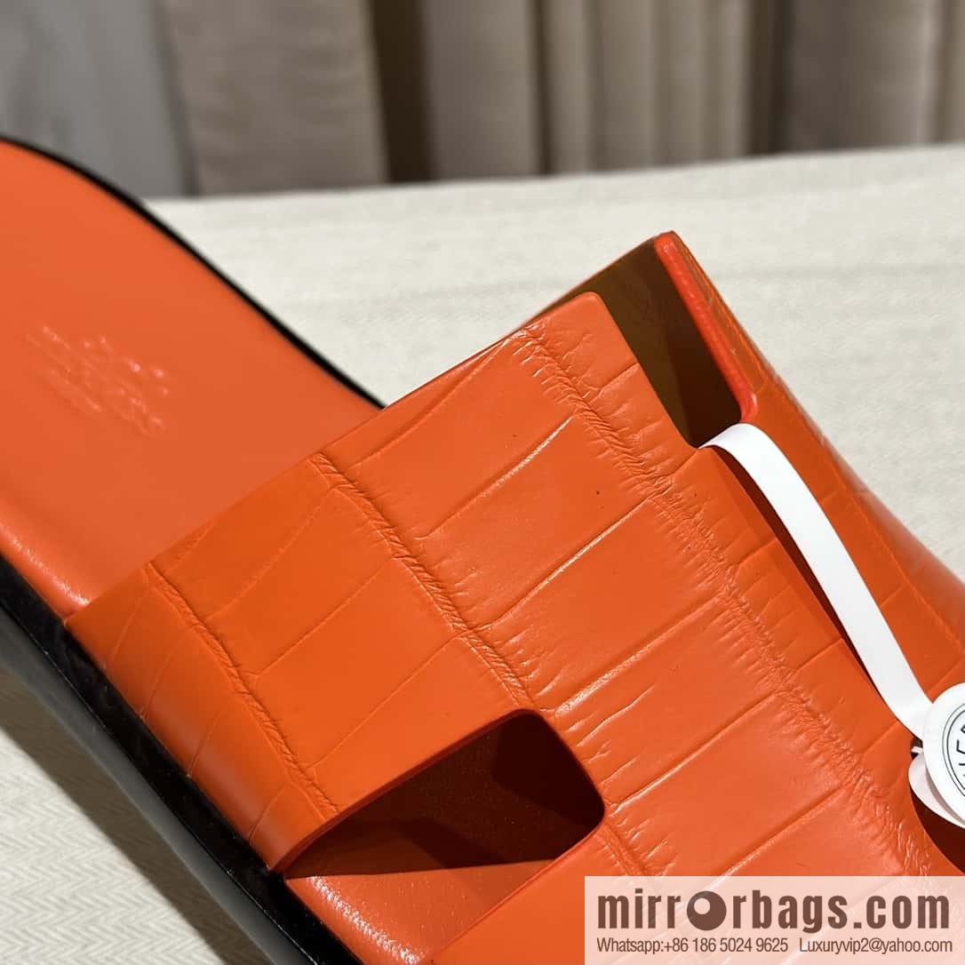 Hermès crocodile leather H family male god slippers
