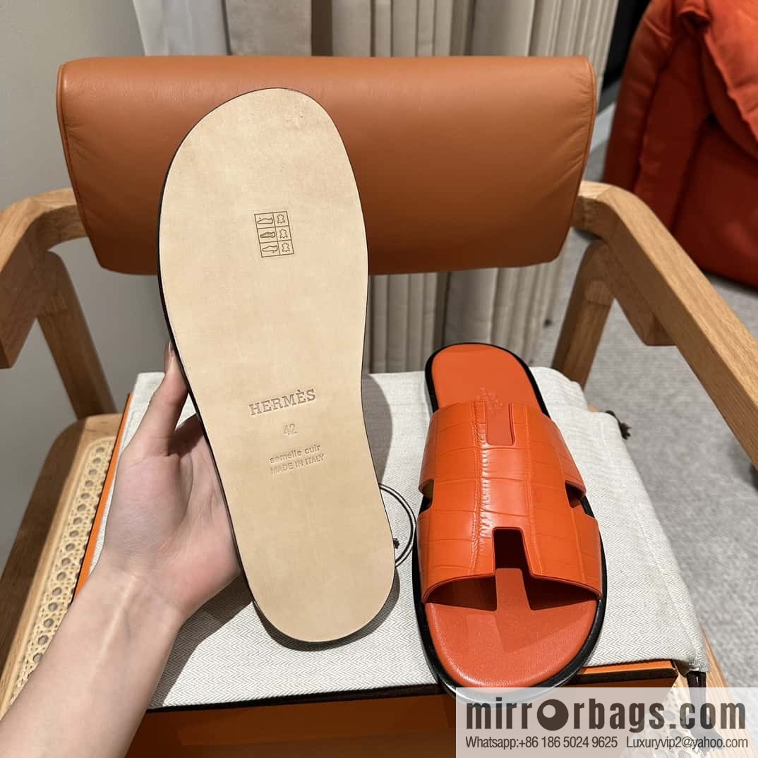Hermès crocodile leather H family male god slippers