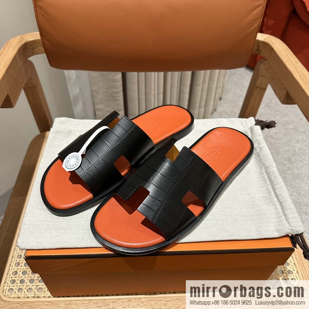 Hermès crocodile leather H family male god slippers