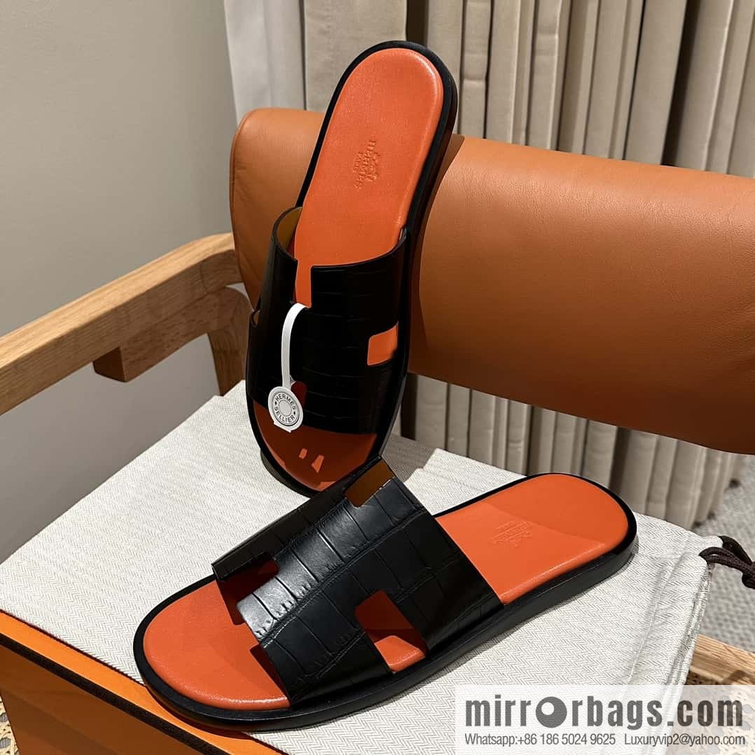 Hermès crocodile leather H family male god slippers