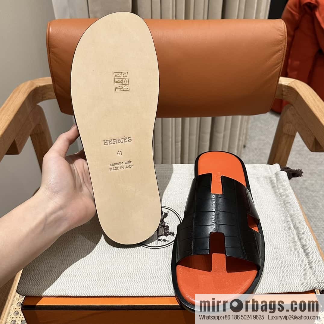 Hermès crocodile leather H family male god slippers
