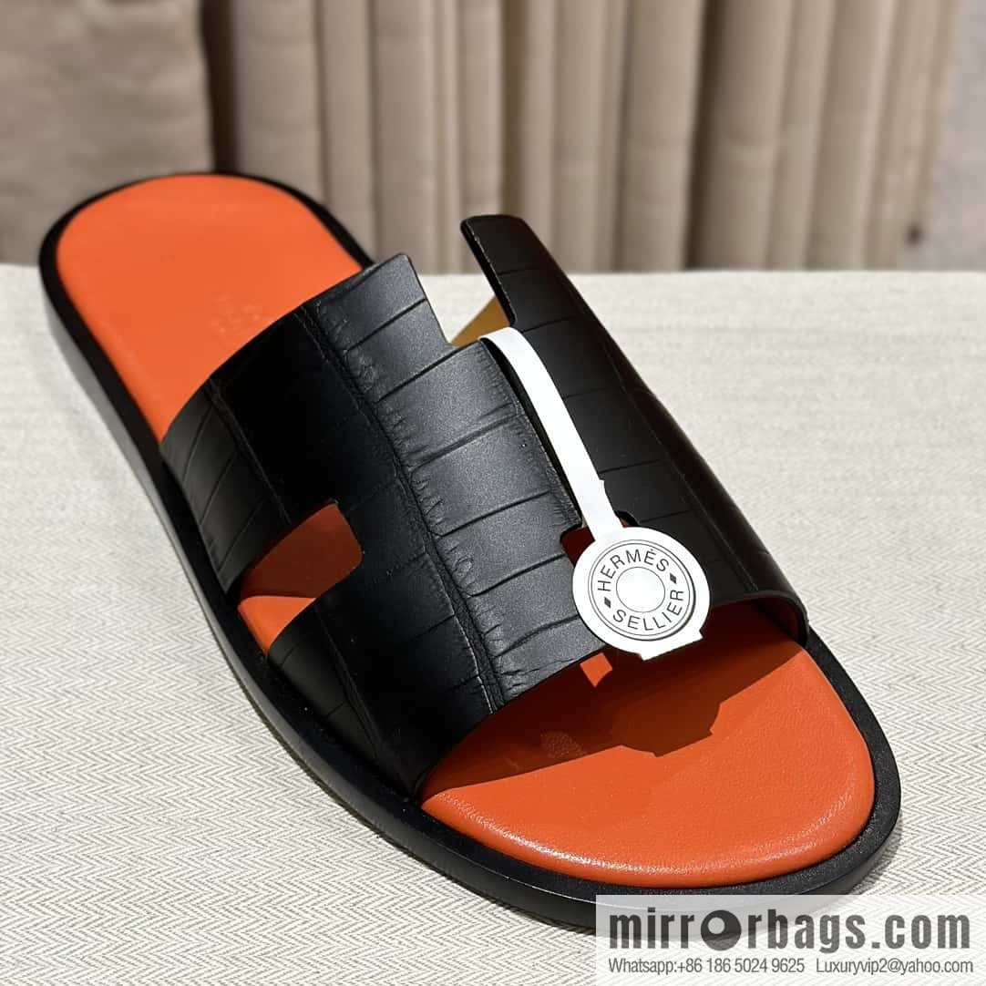 Hermès crocodile leather H family male god slippers