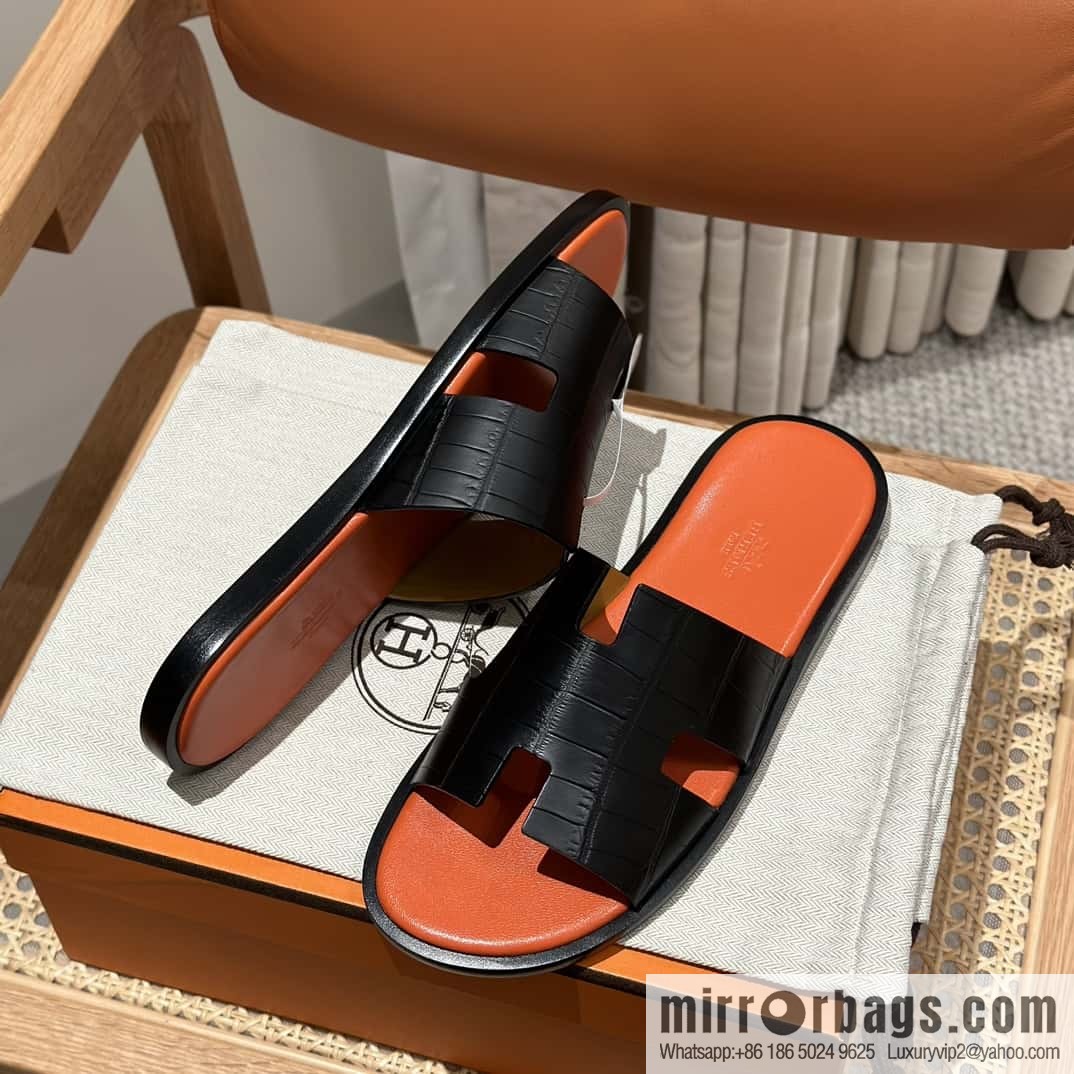 Hermès crocodile leather H family male god slippers
