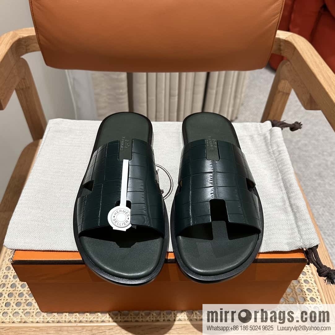 Hermès crocodile leather H family male god slippers