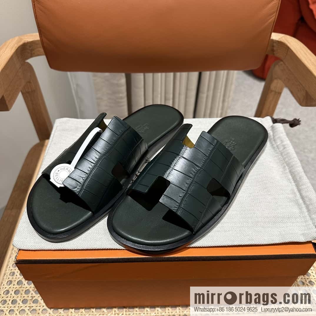 Hermès crocodile leather H family male god slippers