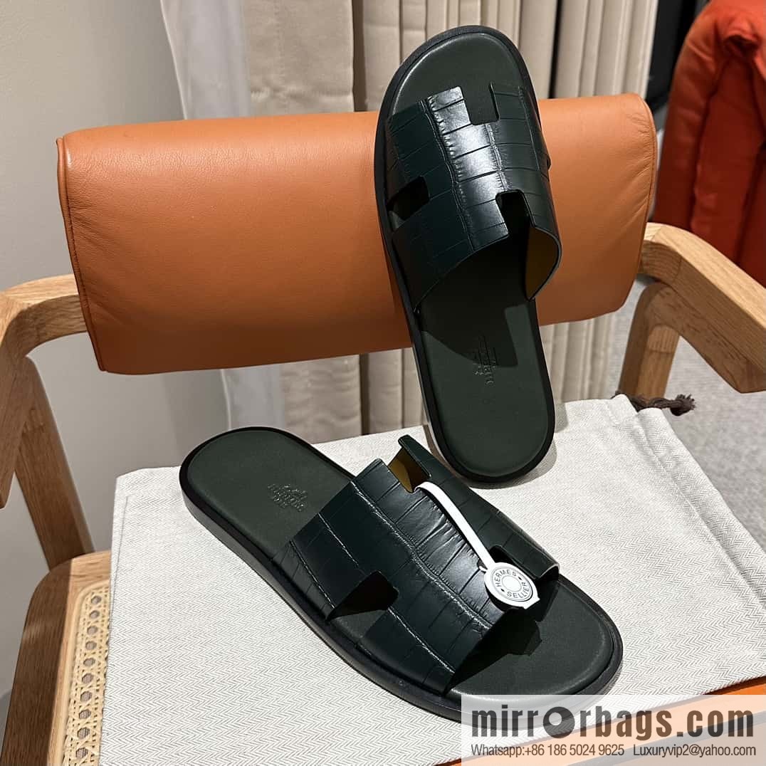 Hermès crocodile leather H family male god slippers
