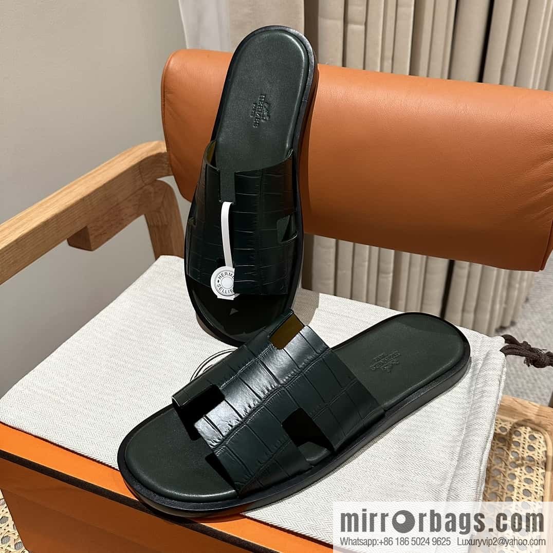 Hermès crocodile leather H family male god slippers