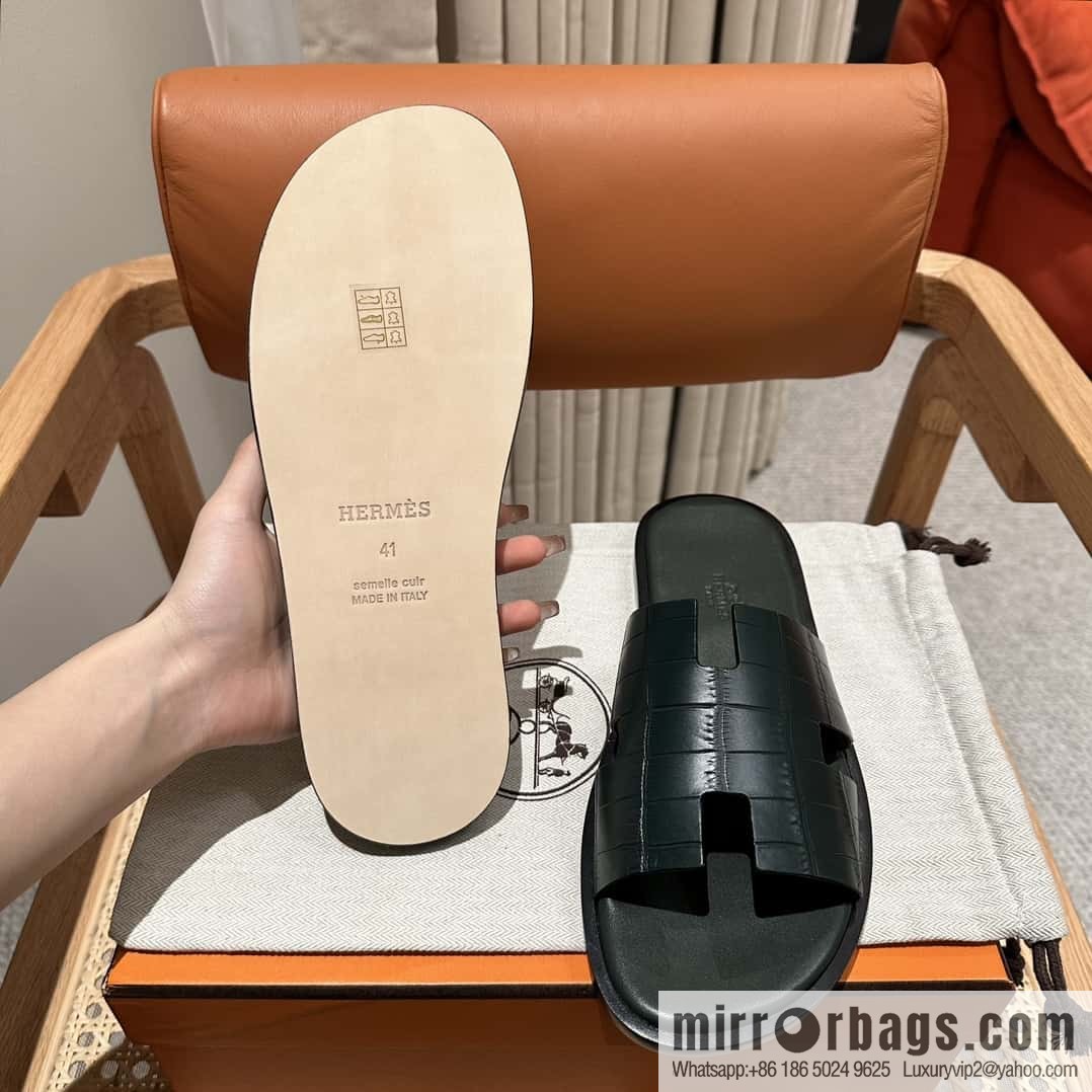 Hermès crocodile leather H family male god slippers