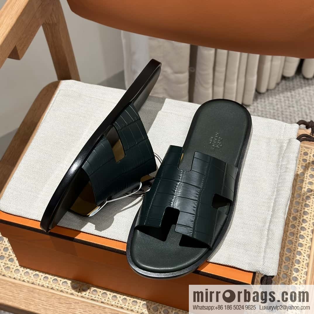 Hermès crocodile leather H family male god slippers