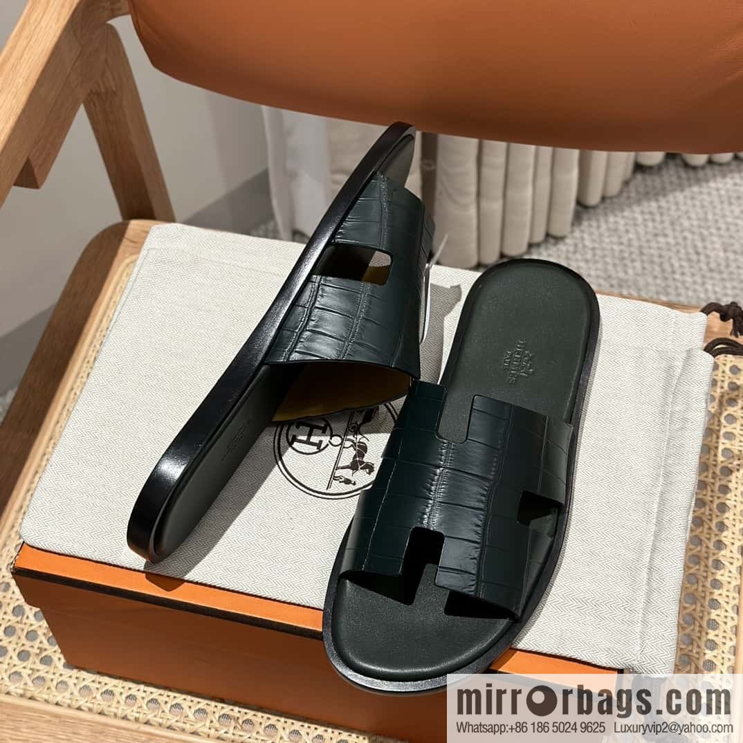 Hermès crocodile leather H family male god slippers