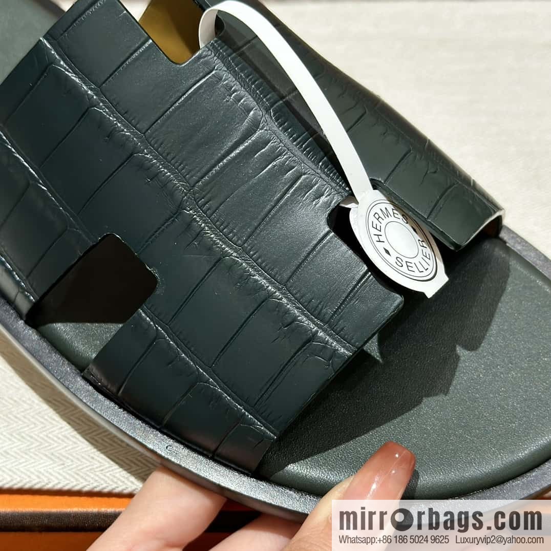Hermès crocodile leather H family male god slippers