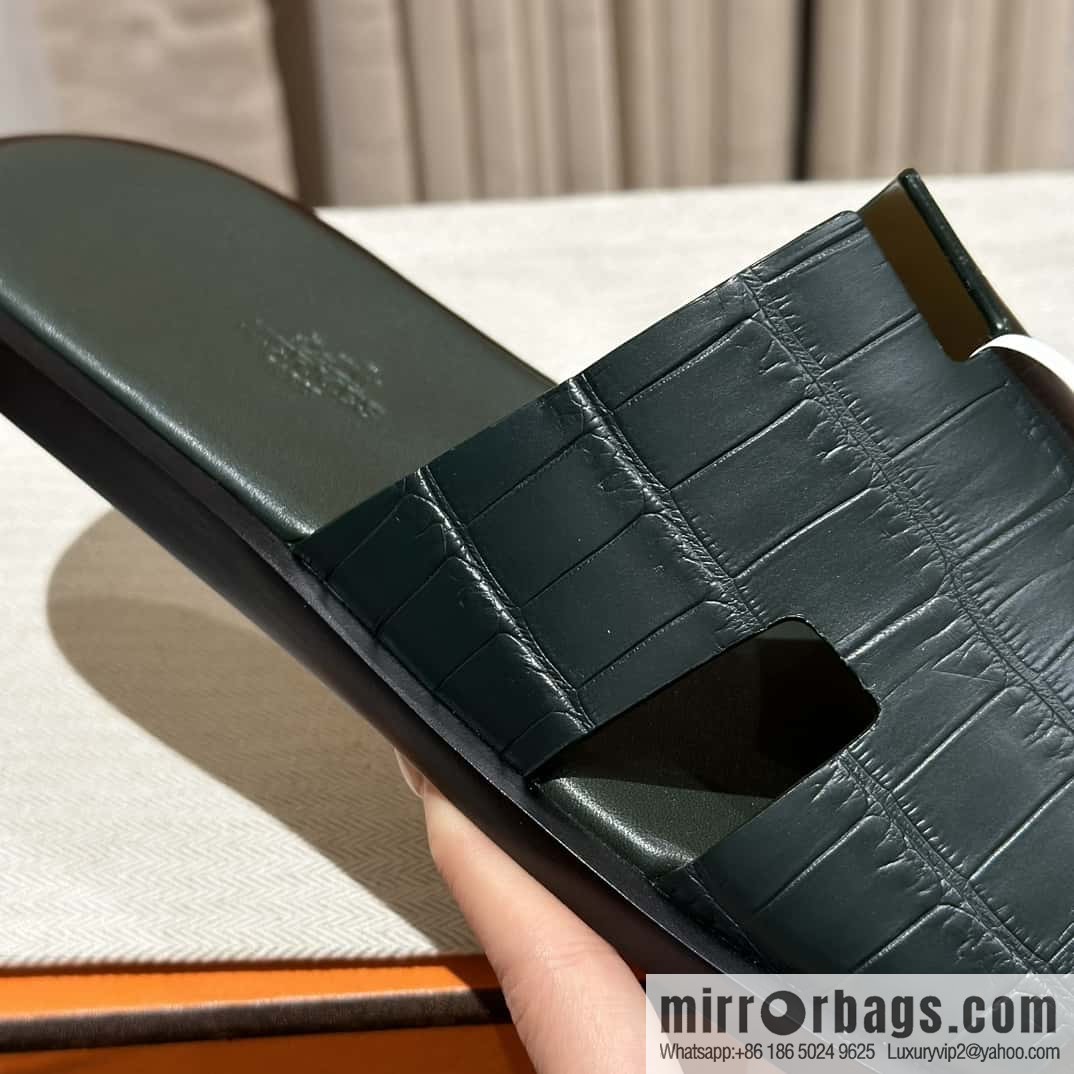 Hermès crocodile leather H family male god slippers