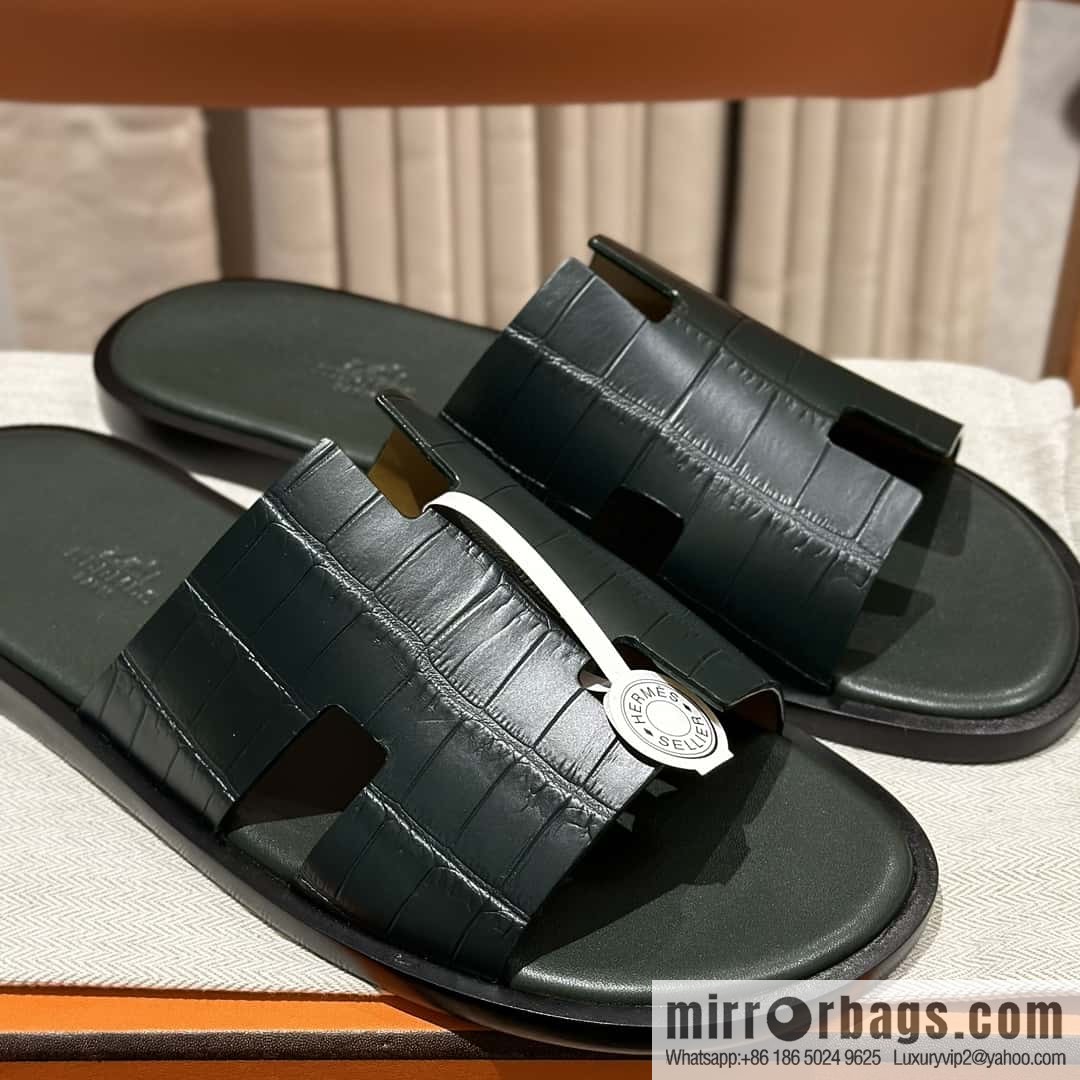 Hermès crocodile leather H family male god slippers