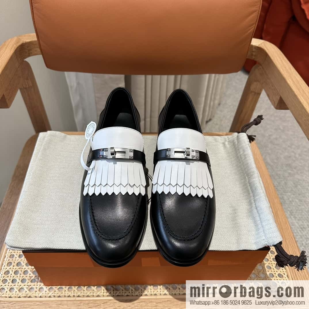 HERMES kelly buckle loafers fringed loafers