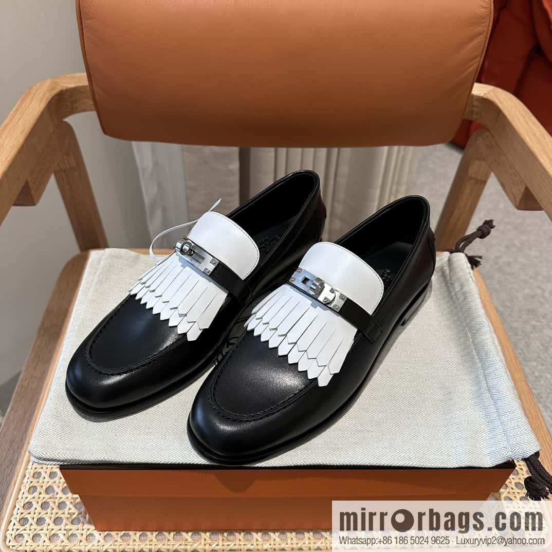 HERMES kelly buckle loafers fringed loafers