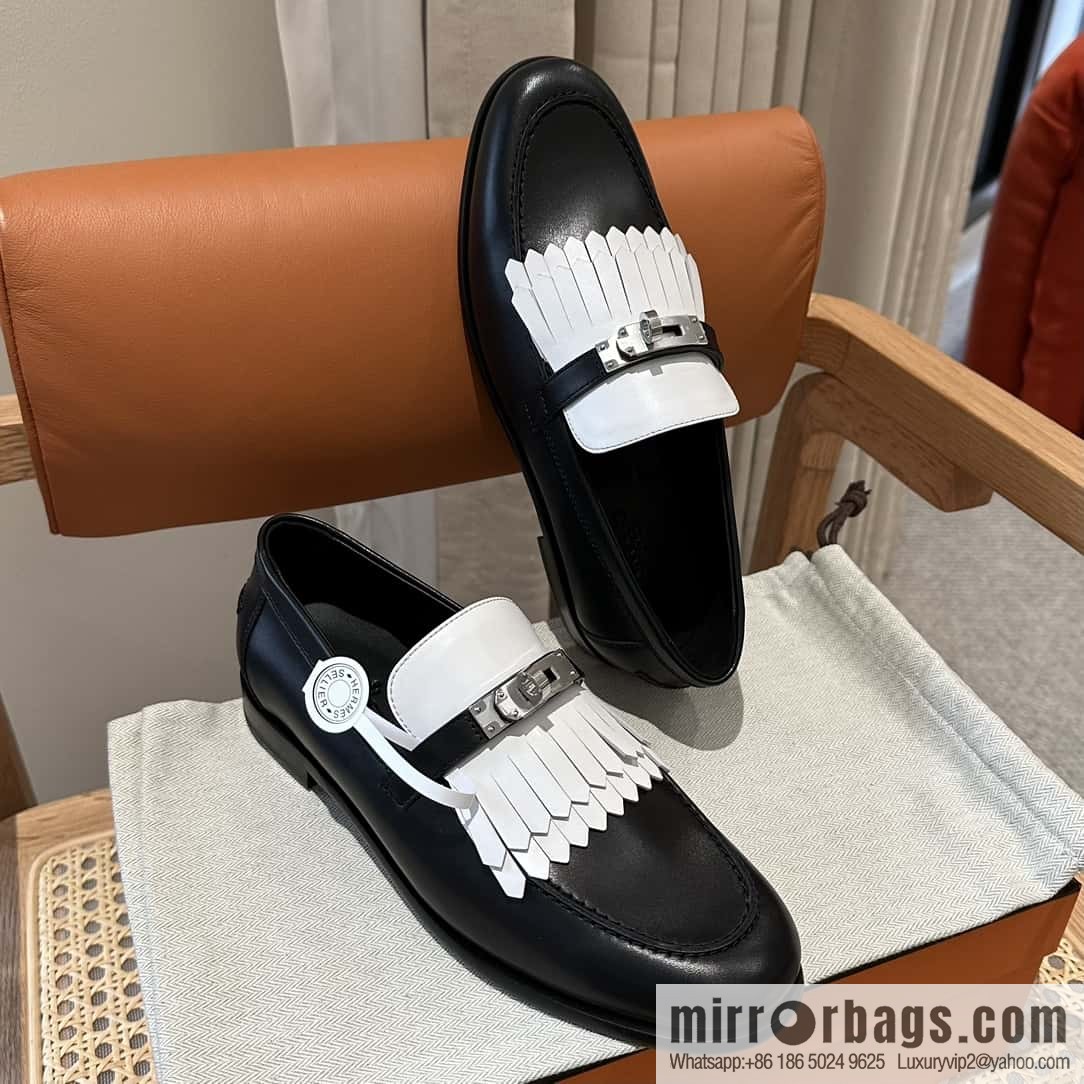 HERMES kelly buckle loafers fringed loafers