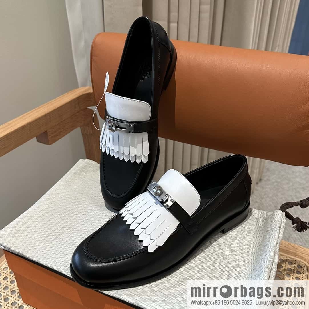 HERMES kelly buckle loafers fringed loafers