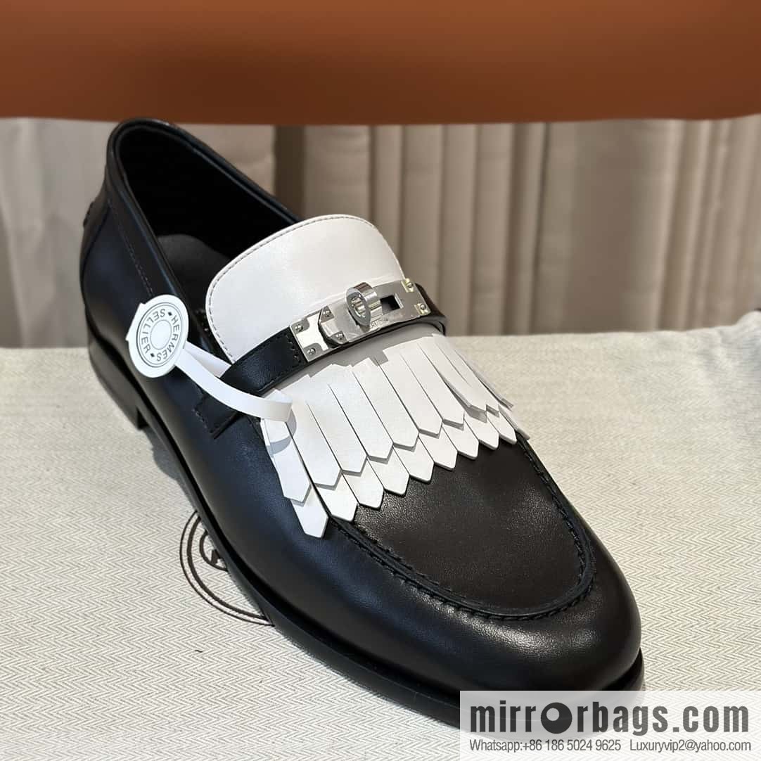 HERMES kelly buckle loafers fringed loafers