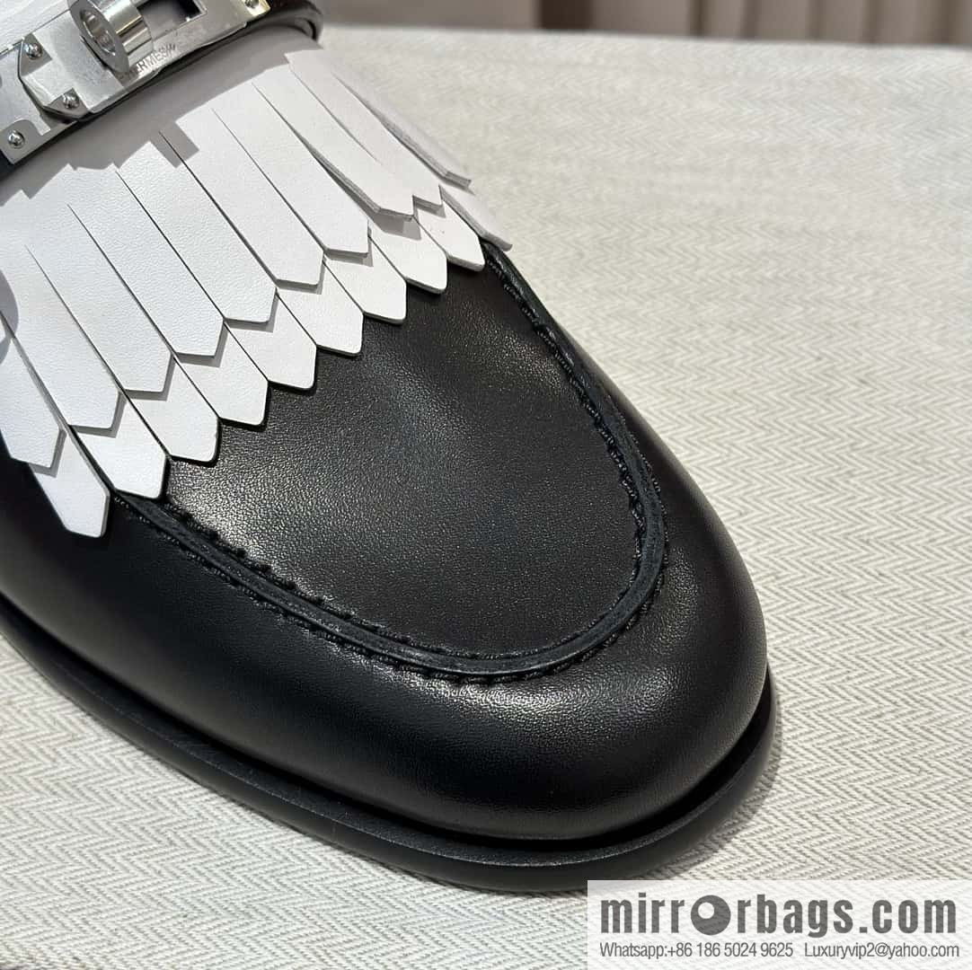 HERMES kelly buckle loafers fringed loafers
