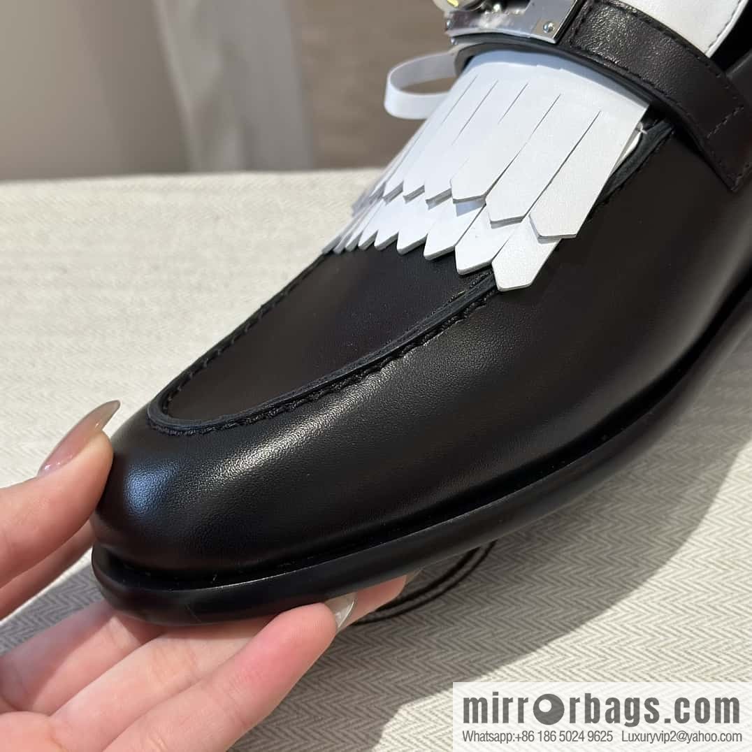 HERMES kelly buckle loafers fringed loafers