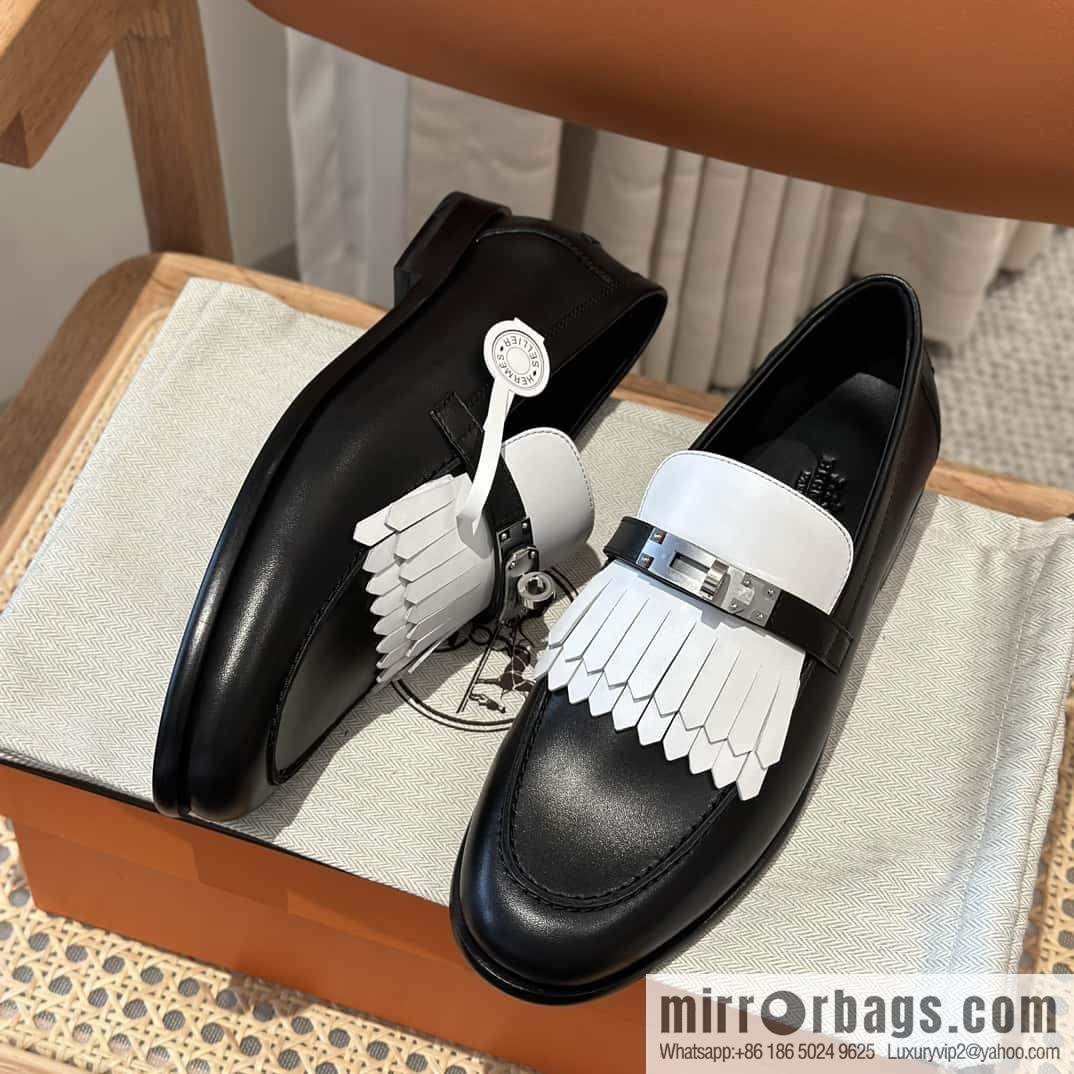 HERMES kelly buckle loafers fringed loafers