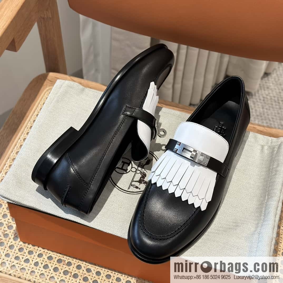 HERMES kelly buckle loafers fringed loafers