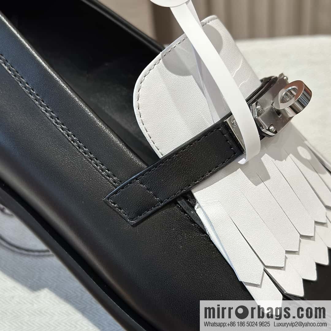HERMES kelly buckle loafers fringed loafers